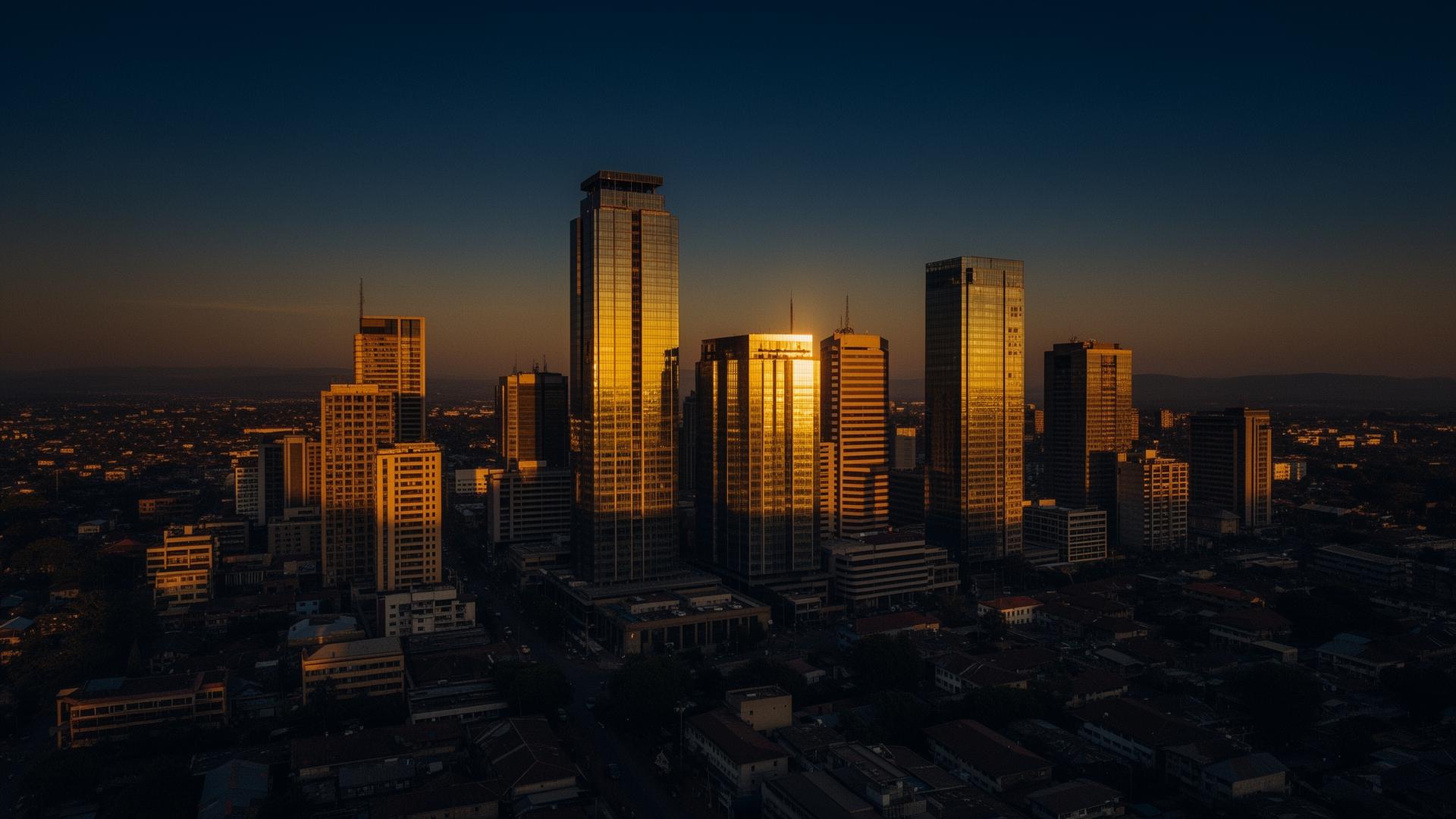 African city skyline at dusk